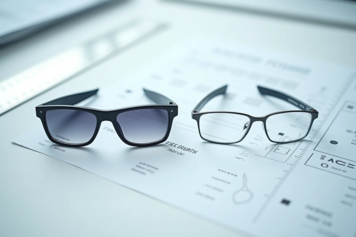 Comparaison de deux paires de lunettes avec des verres d'épaisseur différente sur une table d'optique avec une ordonnance