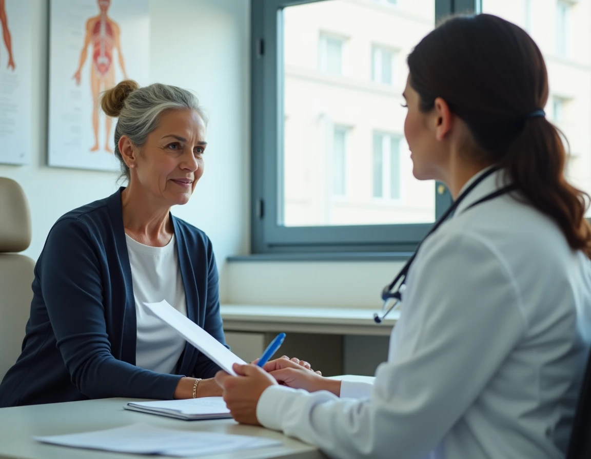 Patiente consultant son m&eacute;decin g&eacute;n&eacute;raliste pour comprendre une prise de poids inexpliqu&eacute;e li&eacute;e &agrave; ses traitements m&eacute;dicamenteux