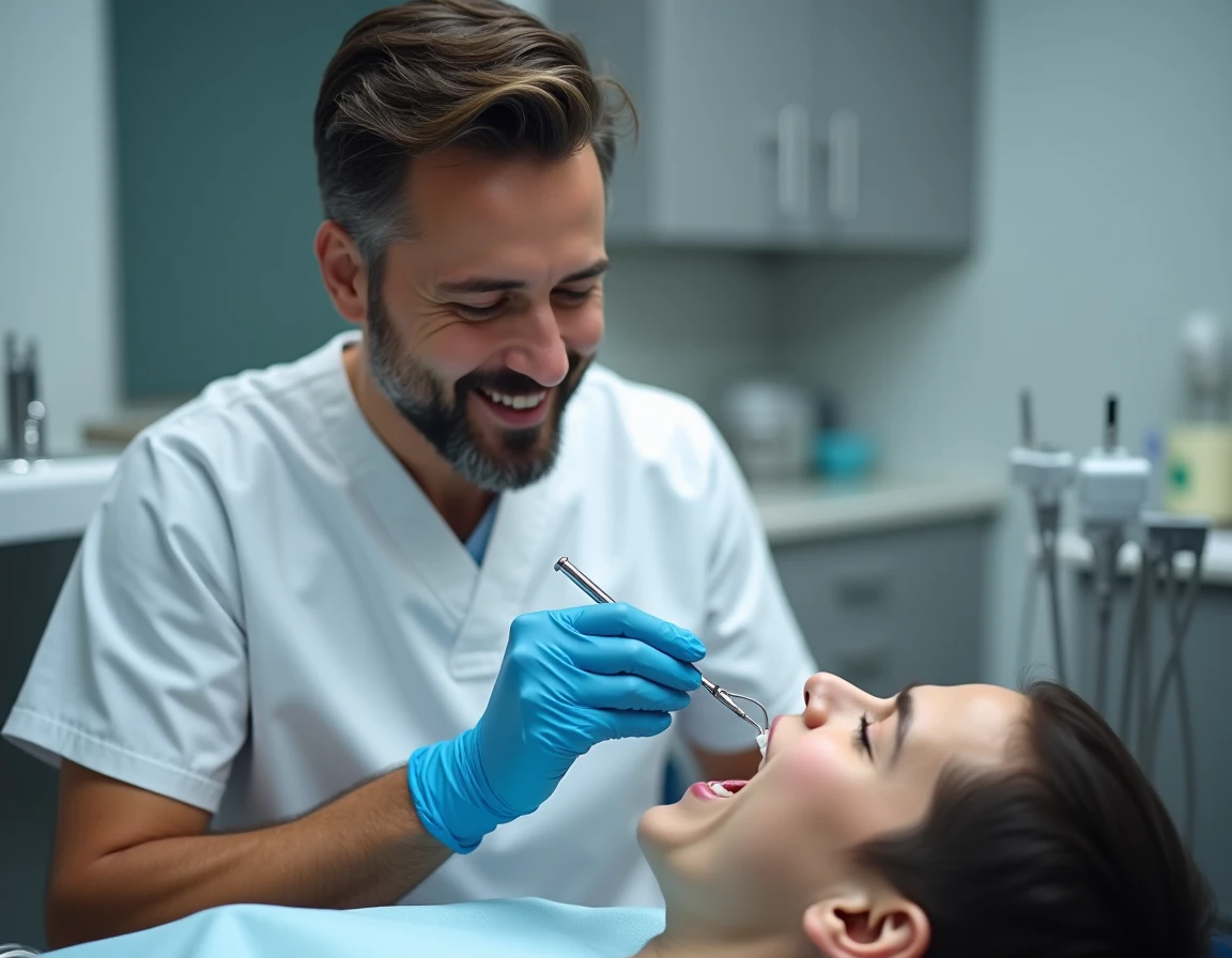 Dentiste examinant la cavité buccale d'un patient pour détecter des aphtes ou des lésions au palais