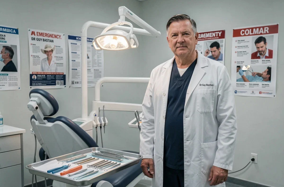Dr Guy Bastian, dentiste urgentiste à Colmar, prêt à intervenir dans sa salle de soins d'urgence