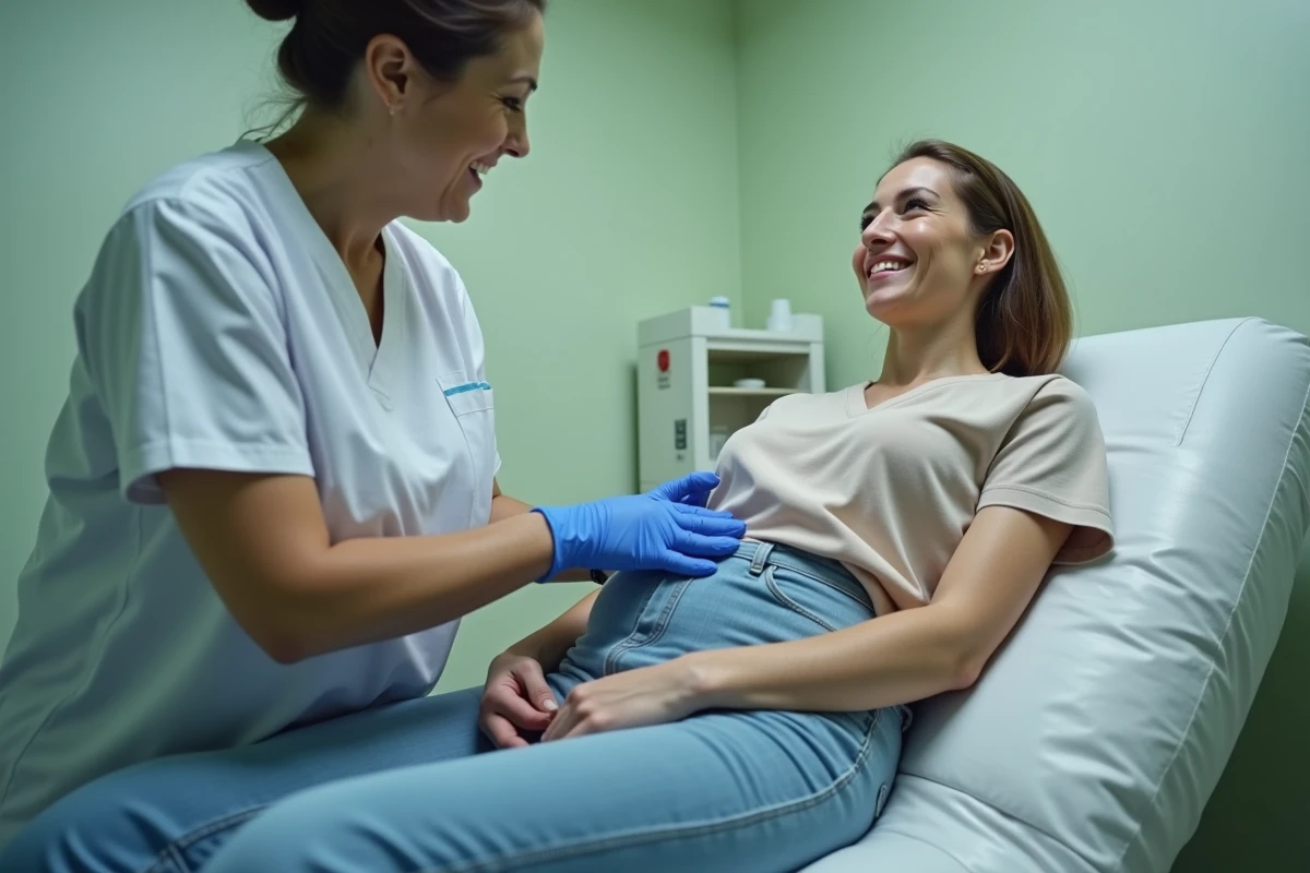 Examen clinique de la région inguinale pour évaluer des ganglions lymphatiques persistants