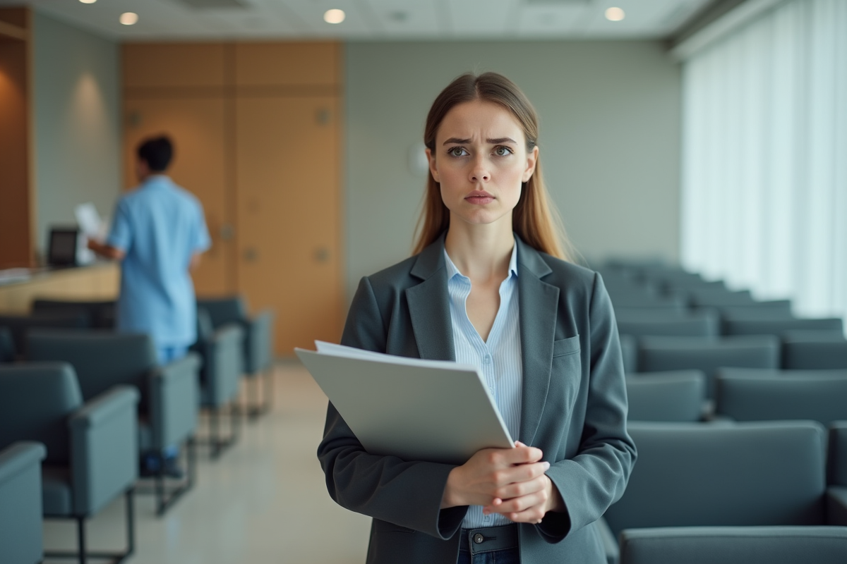 Jeune femme inquiète dans la salle d