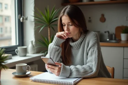 Femme calculant sa date de prochaine période sur un calendrier après un rapport sexuel à risque
