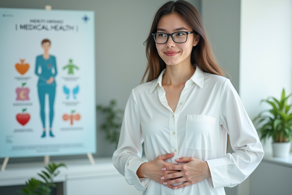 Jeune femme en blouse dans une clinique médicale