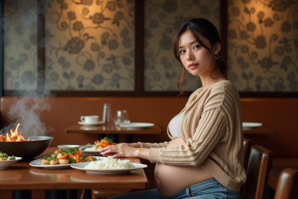 Femme enceinte dans un restaurant hibachi japonais