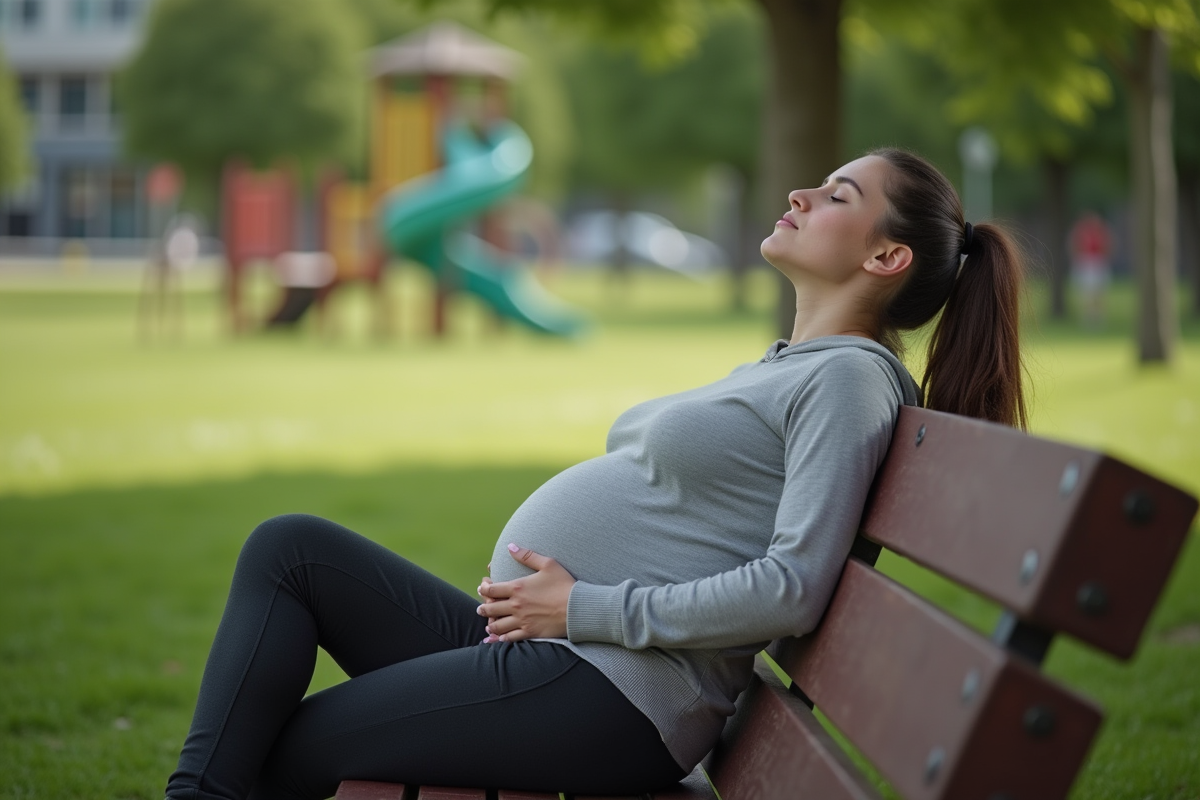 Jeune femme enceinte se reposant dans un parc