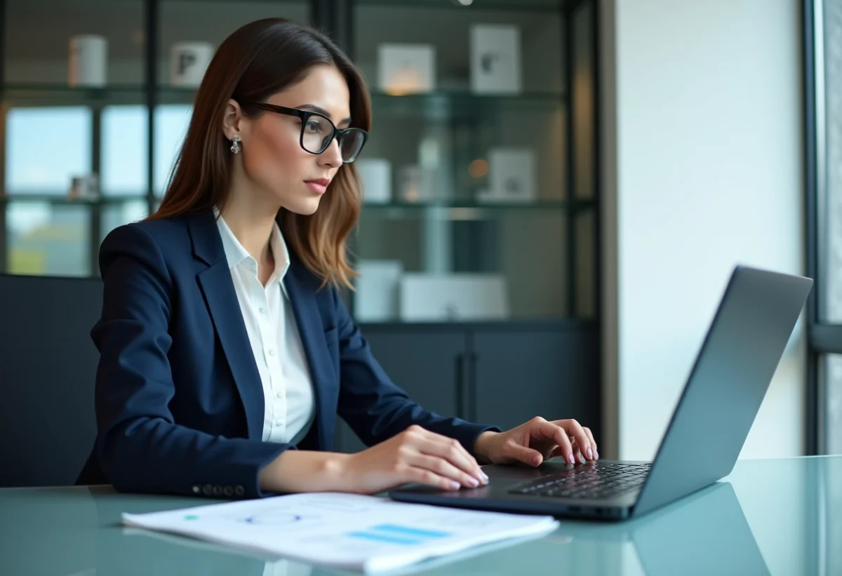 Femme en costume vérifiant documents de conformité privacy