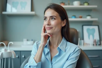 Femme pensant dans un cabinet dentaire moderne