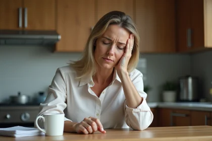 Femme en d&eacute;tresse au travail &agrave; la maison