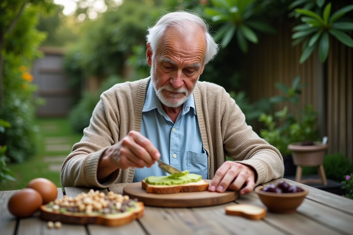 Homme âgé mangeant du pain à l