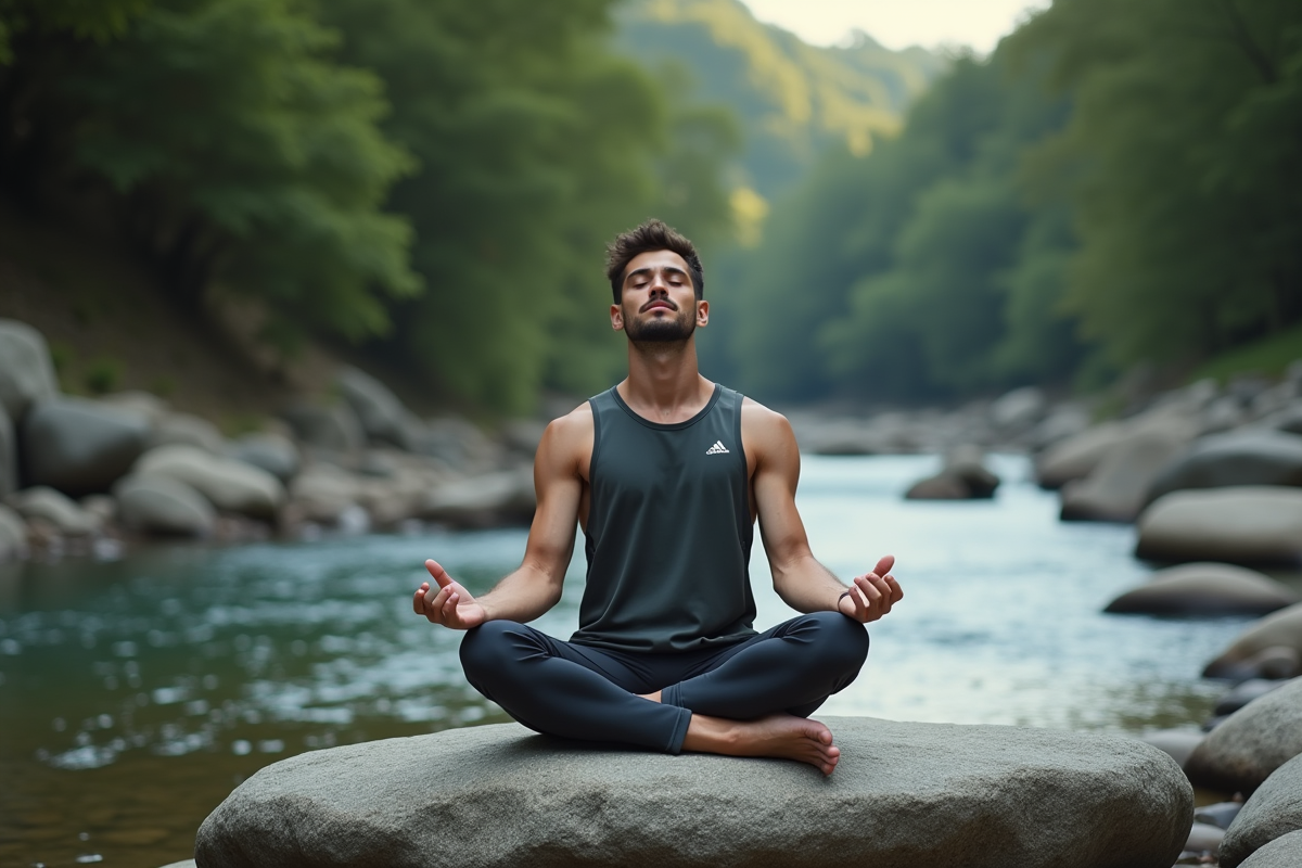 Jeune homme méditant au bord d
