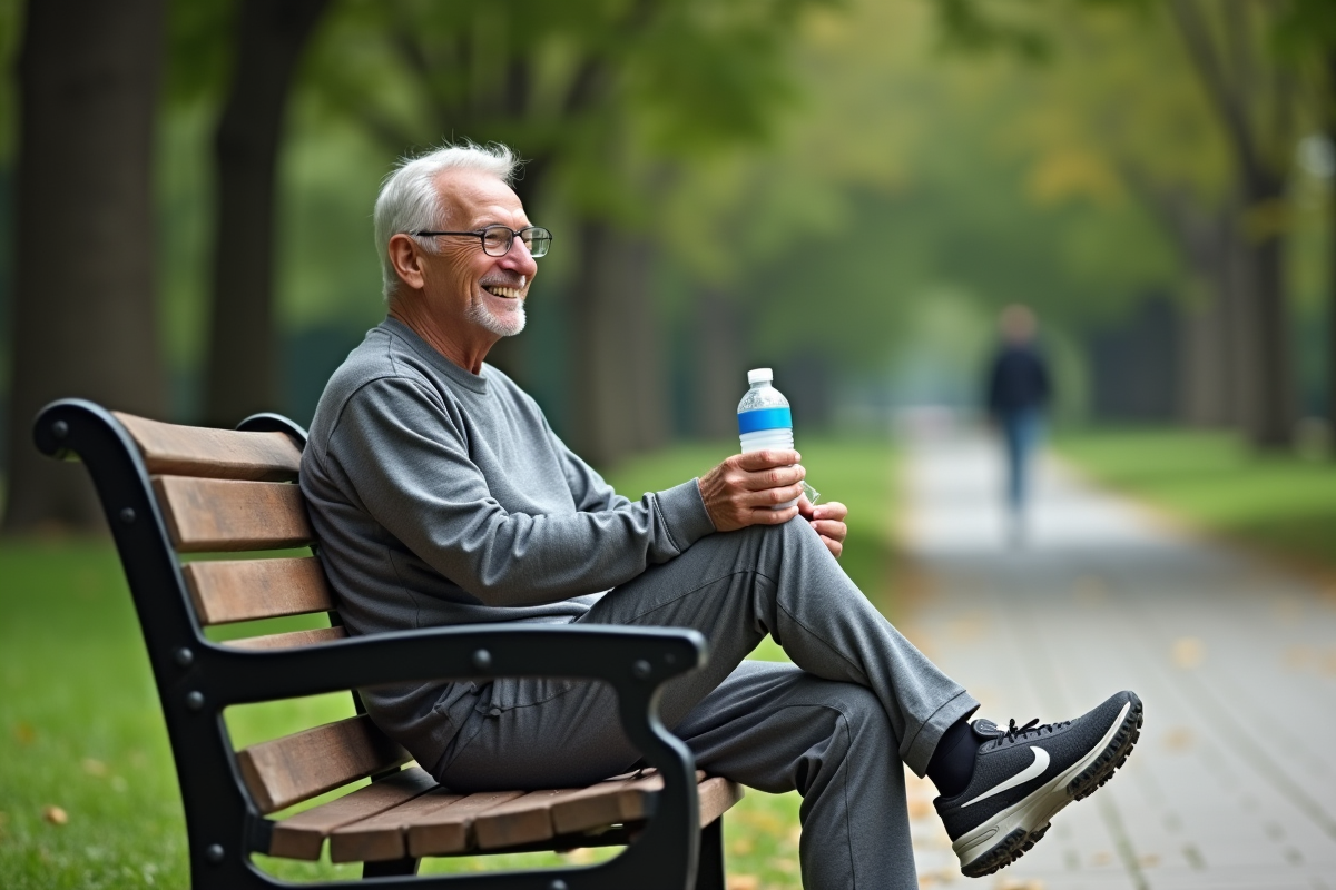 Homme âgé roulant une bouteille d