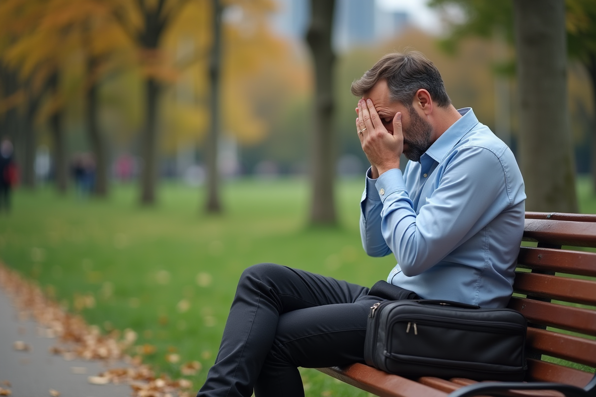 Homme en pause dans un parc urbain en automne