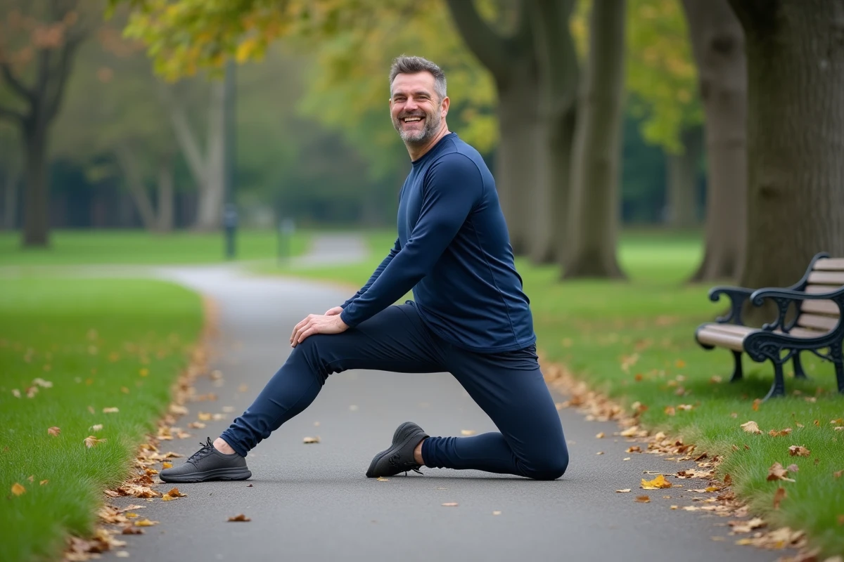 Homme en yoga en plein air dans un parc urbain calme