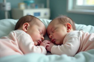 Jumeaux bébés nouveau-nés endormis côte à côte dans un environnement hospitalier