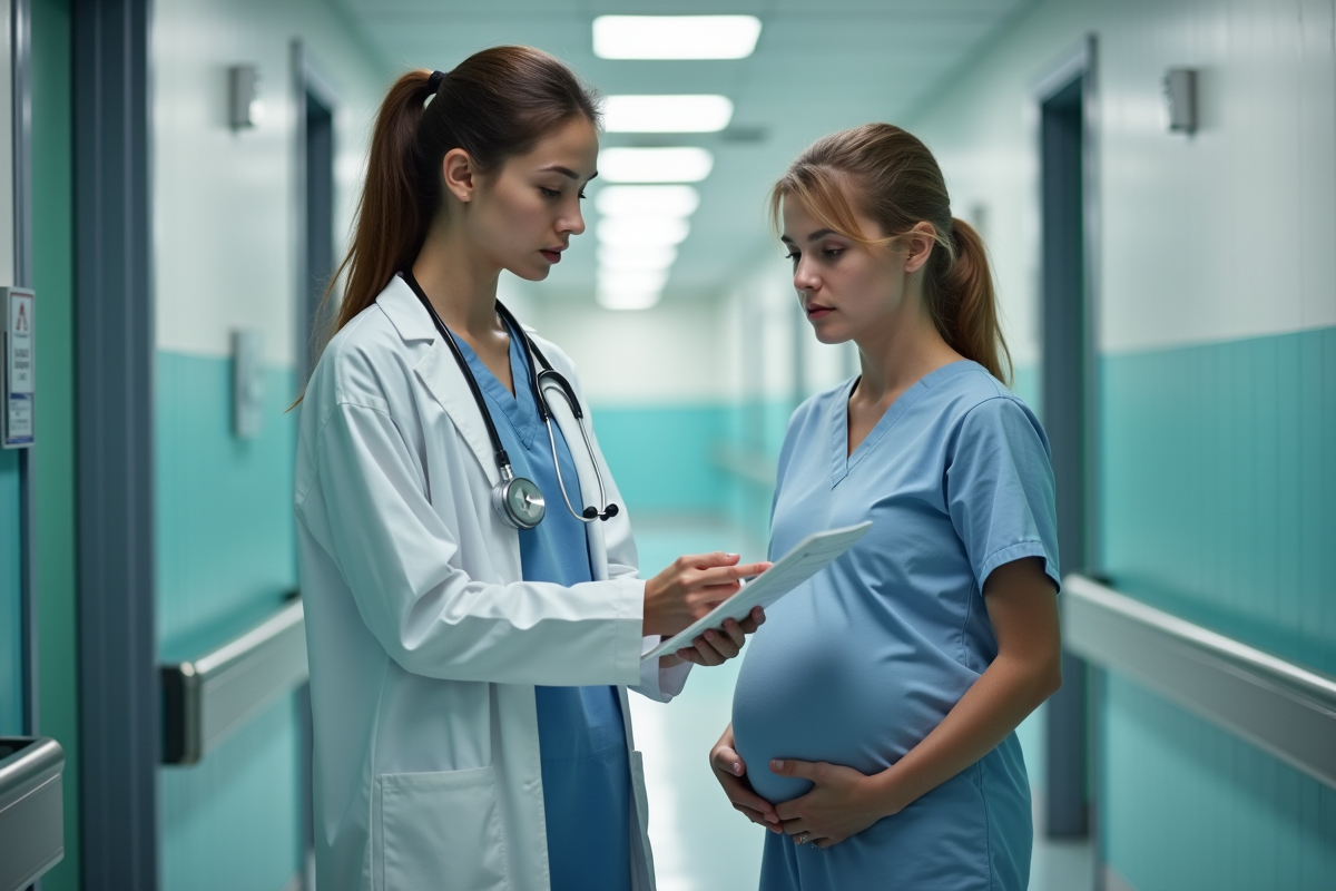 Jeune médecin vérifiant un dossier médical dans un couloir d