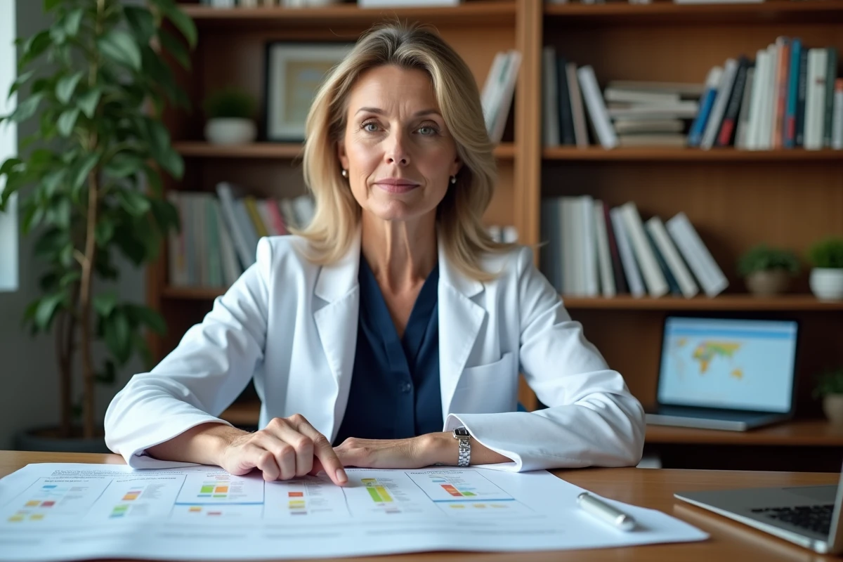 Nutritionniste analysant des données sur l'efficacité des compléments minceur dans un bureau médical