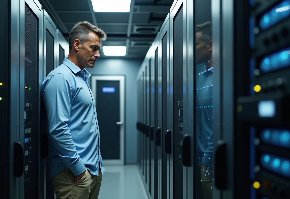 Technicien IT surveillant serveurs dans centre de données